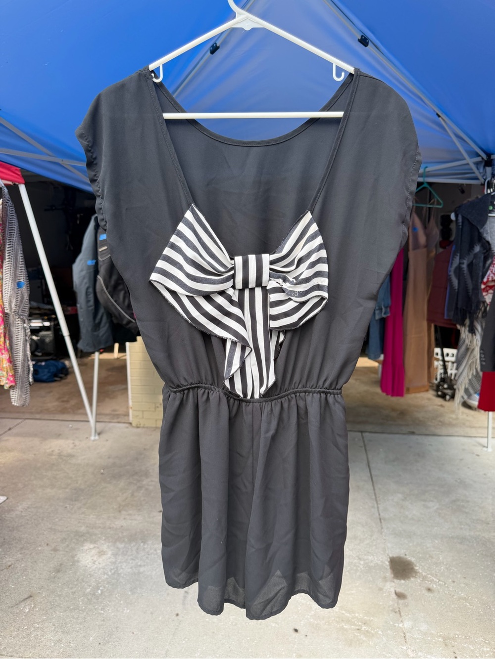 Windsor Black Romper with Black-and-White Striped Bow